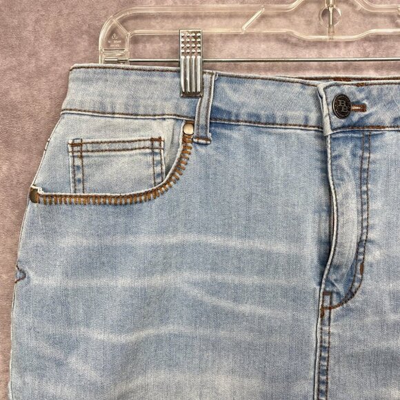 Bit & Bridle Denim Skirt Size 10 Distressed Whiskering Stitching Western Cowgirl - Picture 3 of 11